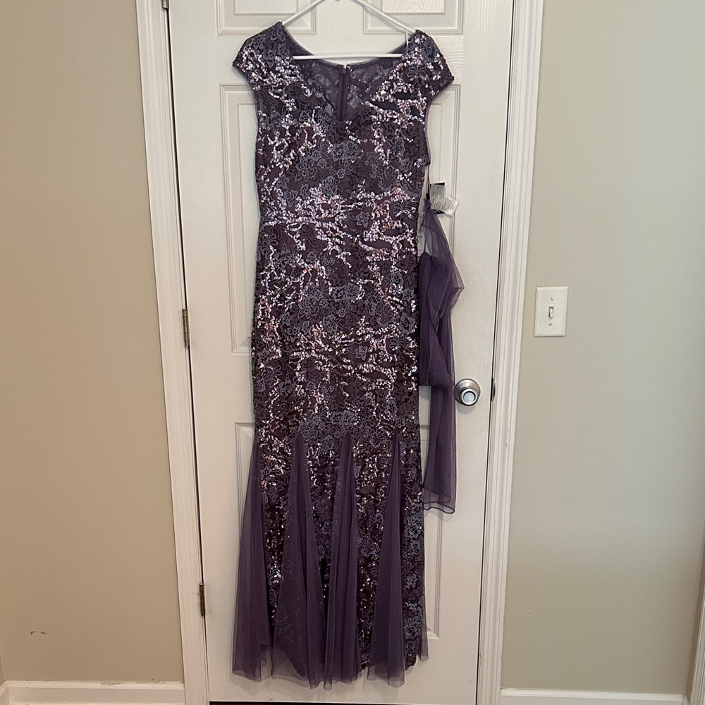 Alex Evenings Lavender Purple Sequin & Tulle Maxi Gown